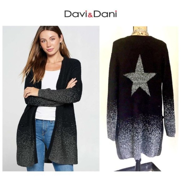 Davi&Dani long cardigan black & silver threads - Picture 1 of 11